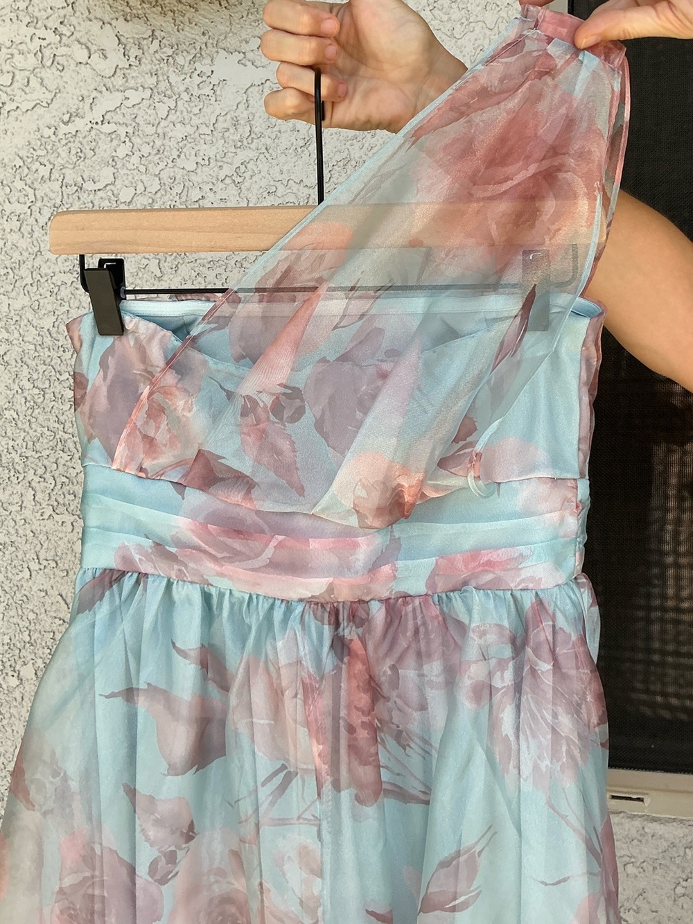 NWT Lulu’s Dramatically Lovely Blue Floral One-Shoulder Maxi Dress Medium Chic - Picture 10 of 14
